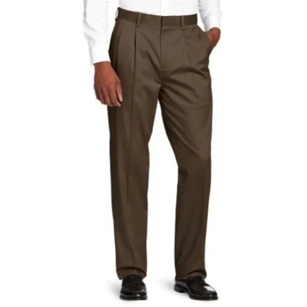 NWT Savane Collection Deep Dye Men's Dress Pants 38x31 No Wrinkle Brown Gray